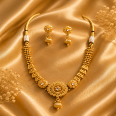 Traditional Floral Gold-Tone Beaded Necklace Set
