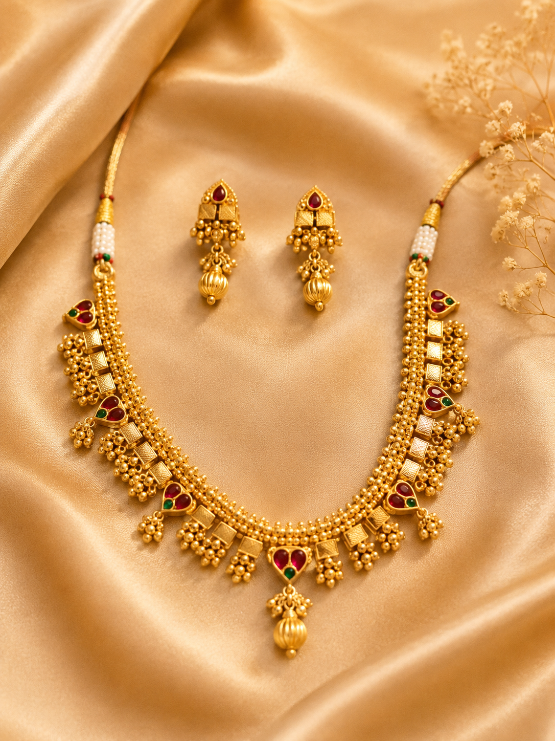 Traditional Mango Motif Gold-Tone Necklace Set