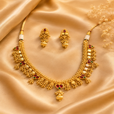 Traditional Mango Motif Gold-Tone Necklace Set