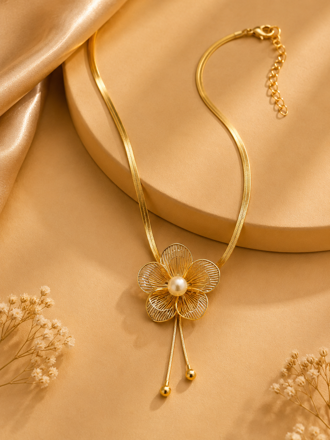 Pearl Floral Tassel Pendant Necklace