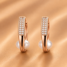 Rose-Gold Crystal Bar Pearl Hoop Earrings