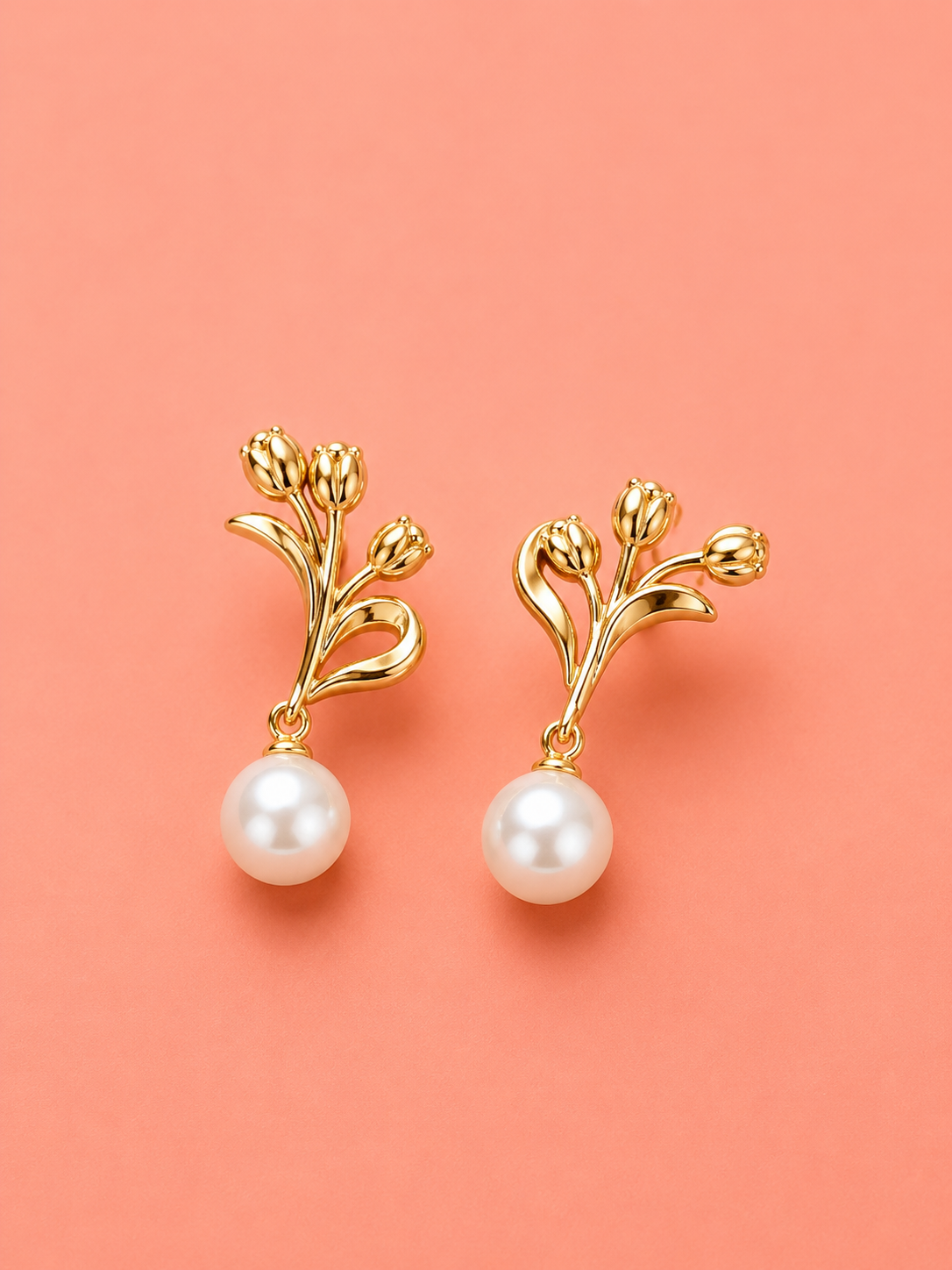 Golden Tulip Pearl Drop Earrings