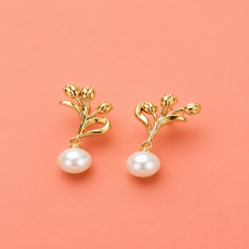 Golden Tulip Pearl Drop Earrings