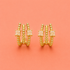 Triple-Row Crystal Gold-Tone Hoop Earrings