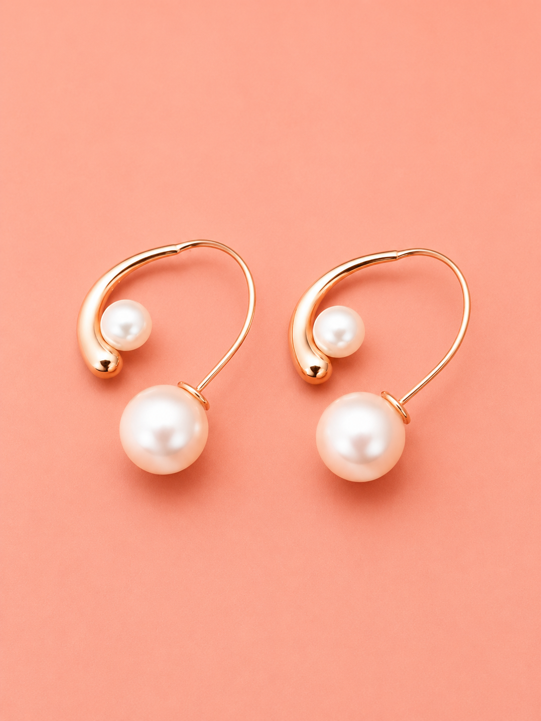 Rose-Gold Double Pearl Open-Hoop Earrings