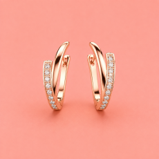 Rose-Gold V-Curve Crystal Hoop Earrings