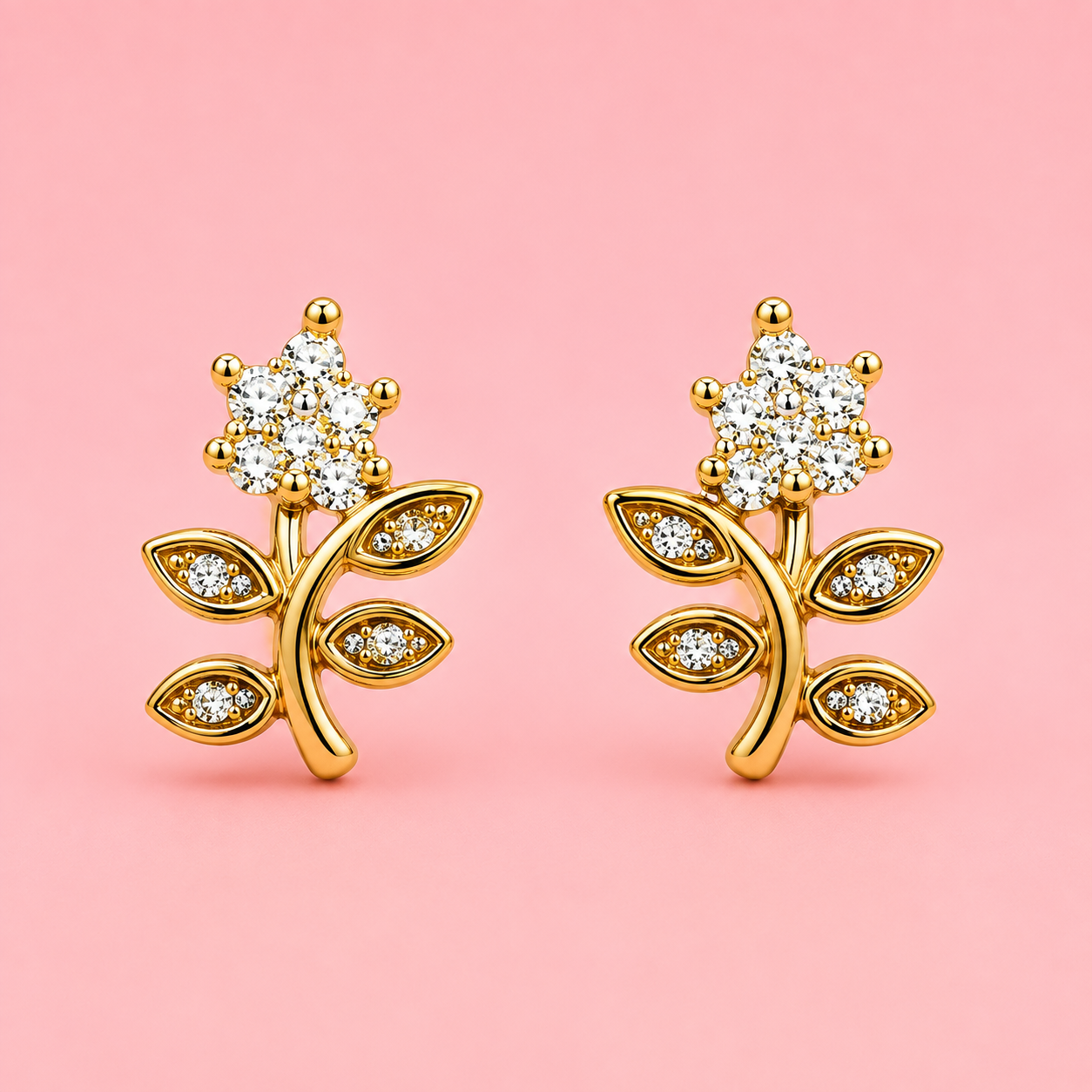 Crystal Blossom Leaf Gold-Tone Stud Earrings