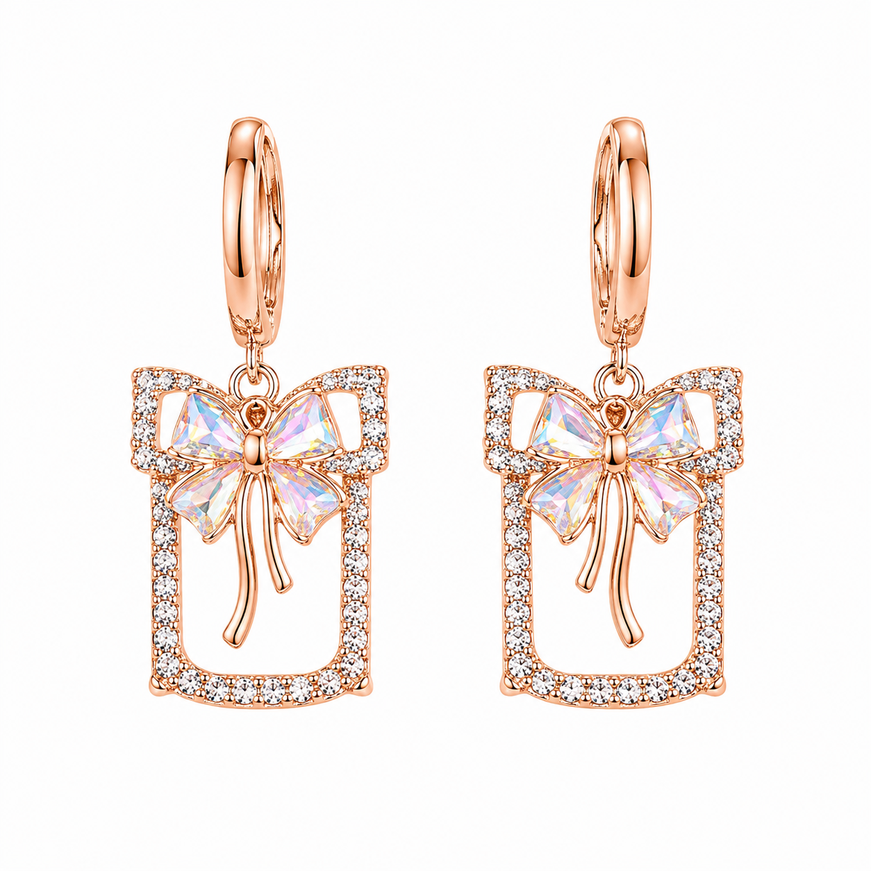 Crystal Butterfly Frame Rose-Gold Drop Earrings