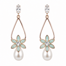 Mint Floral Pearl Drop Earrings