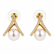 Crystal V Pearl Gold-Tone Stud Earrings