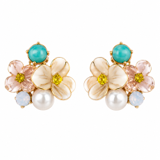 Pastel Blossom Pearl Gold-Tone Stud Earrings
