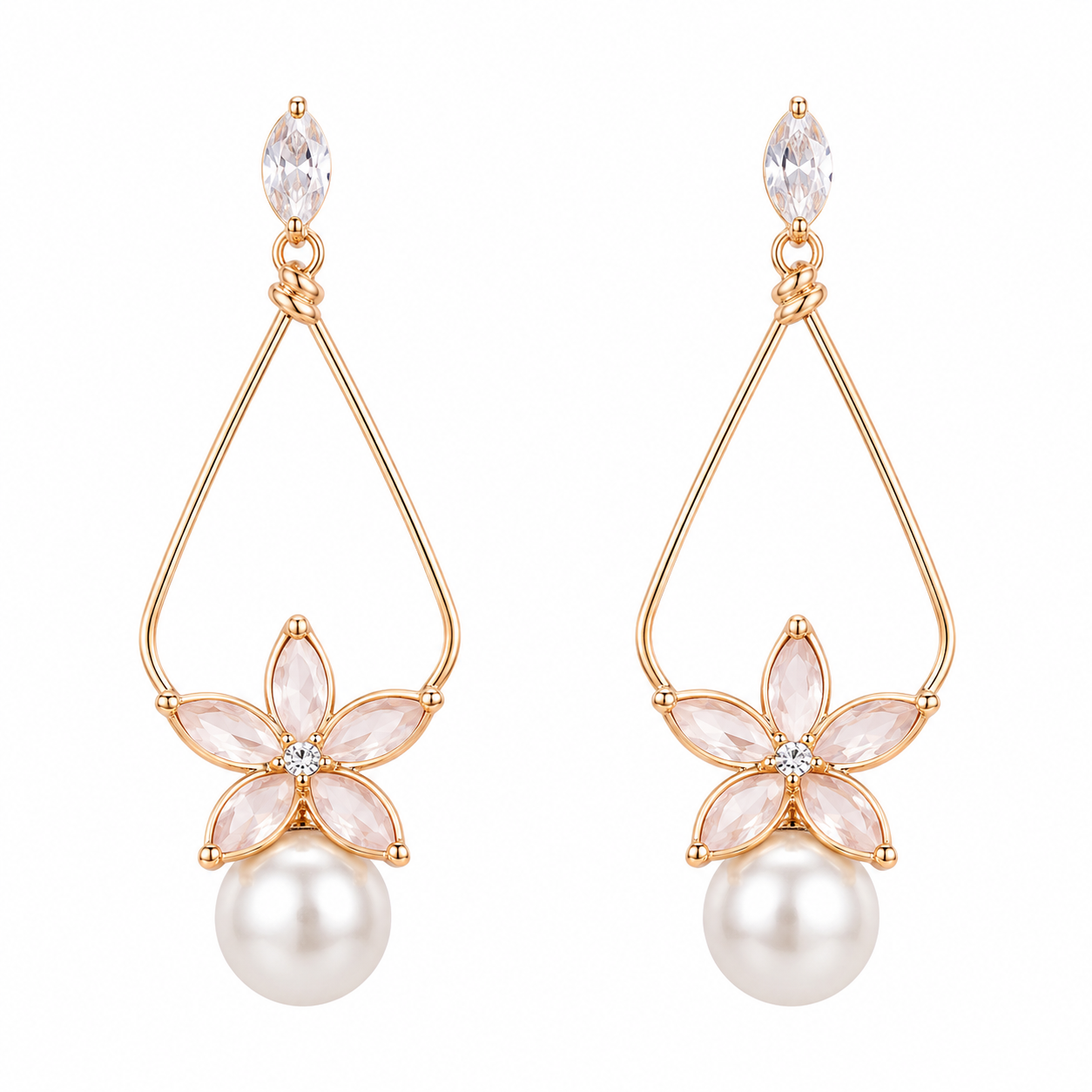 Blush Blossom Pearl Drop Gold-Tone Earrings