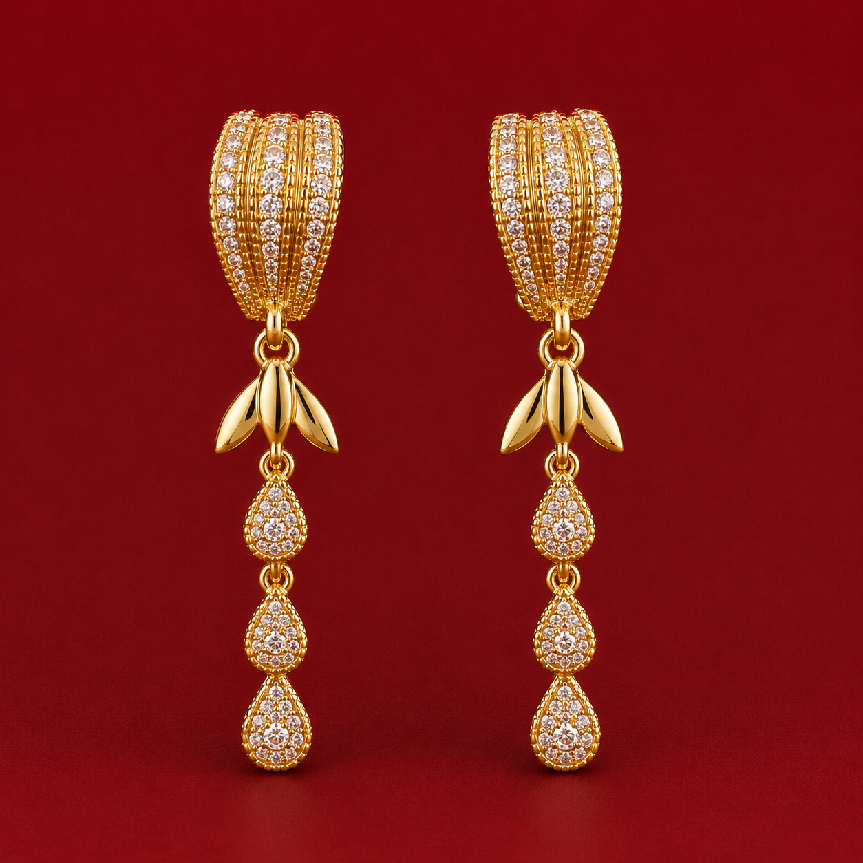 Triple Teardrop Crystal Gold-Tone Earrings