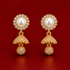 Pearl Halo Gold-Tone Mini Jhumka Earrings