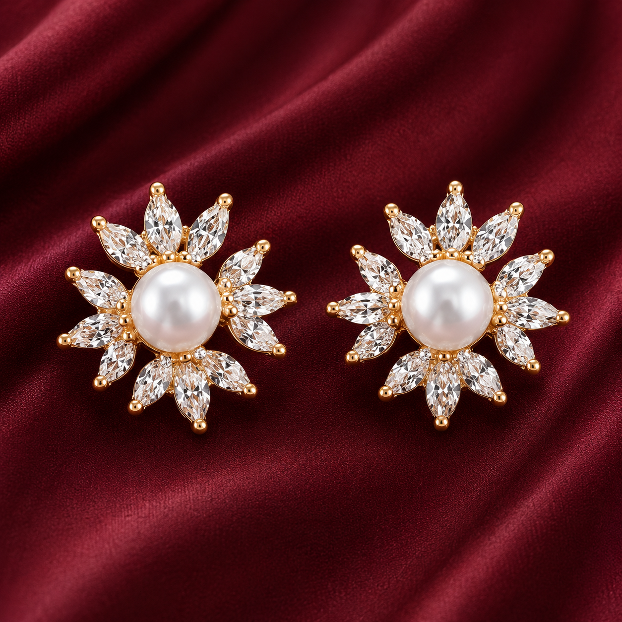 Pearl-Centre Crystal Sunburst Stud Earrings