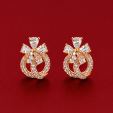 Crystal Bow Loop Rose-Tone Stud Earrings
