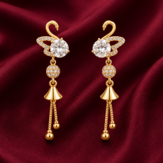 Crystal Swan Gold-Tone Tassel Earrings