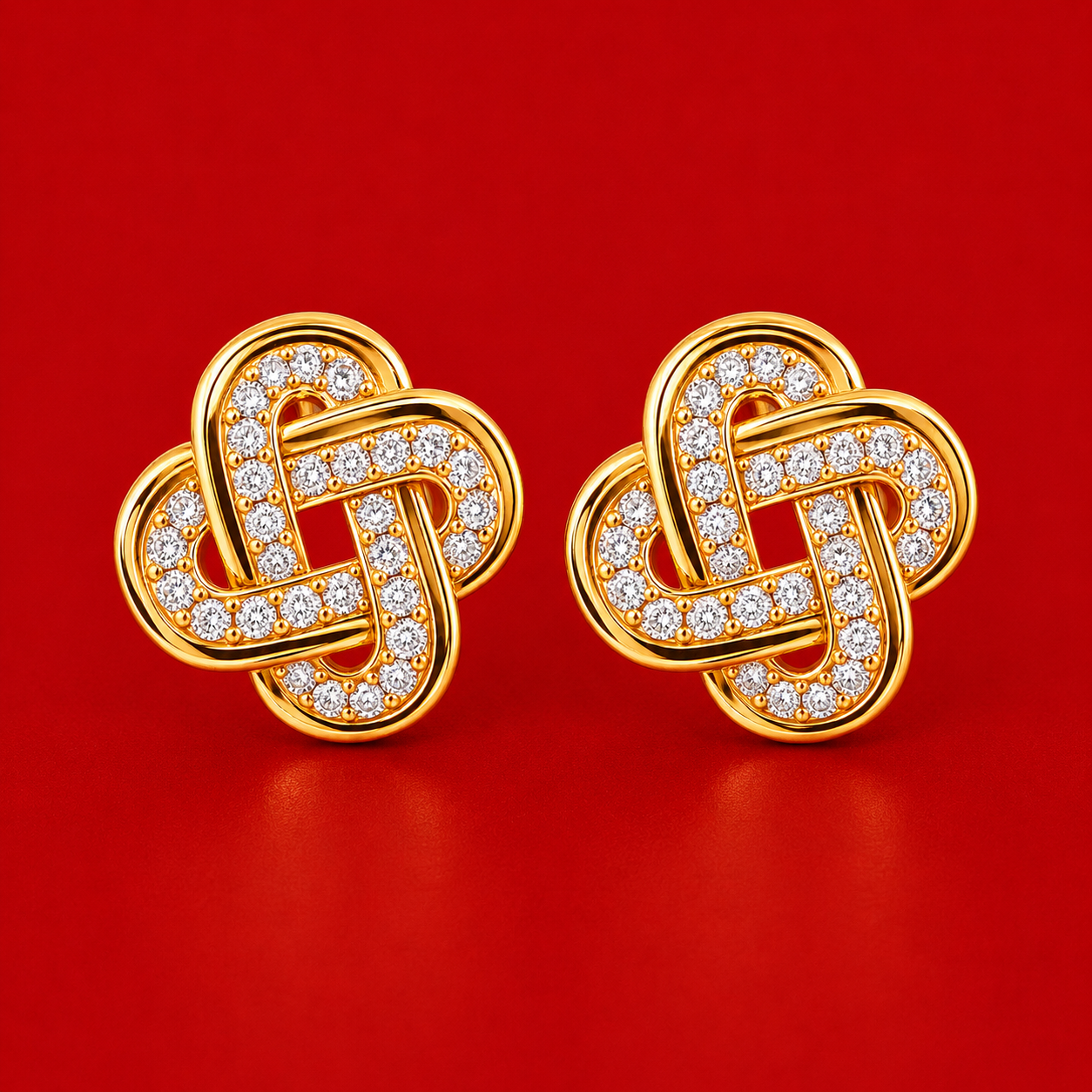 Crystal Interwoven Knot Gold-Tone Stud Earrings