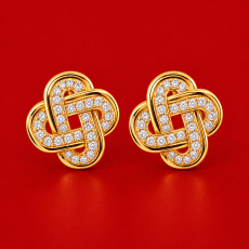 Crystal Interwoven Knot Gold-Tone Stud Earrings