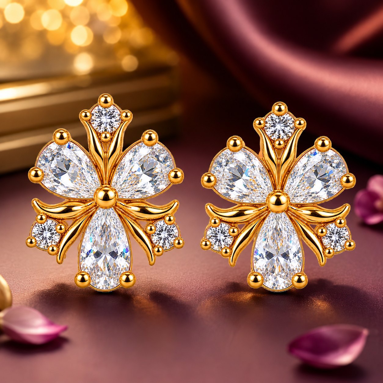 Crystal-Style Floral Stud Earrings
