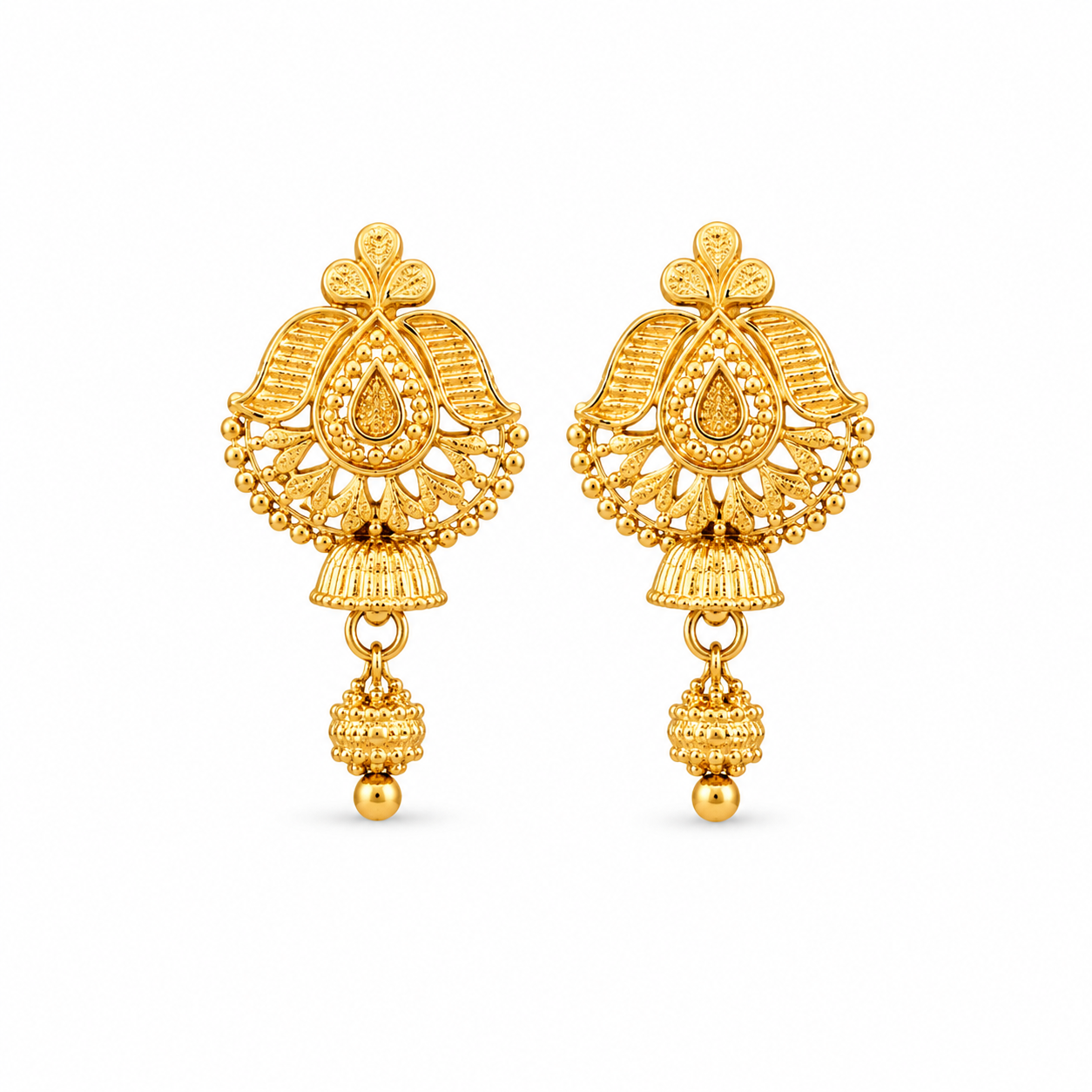 Traditional Gold-Tone Temple Motif Drop Earrings