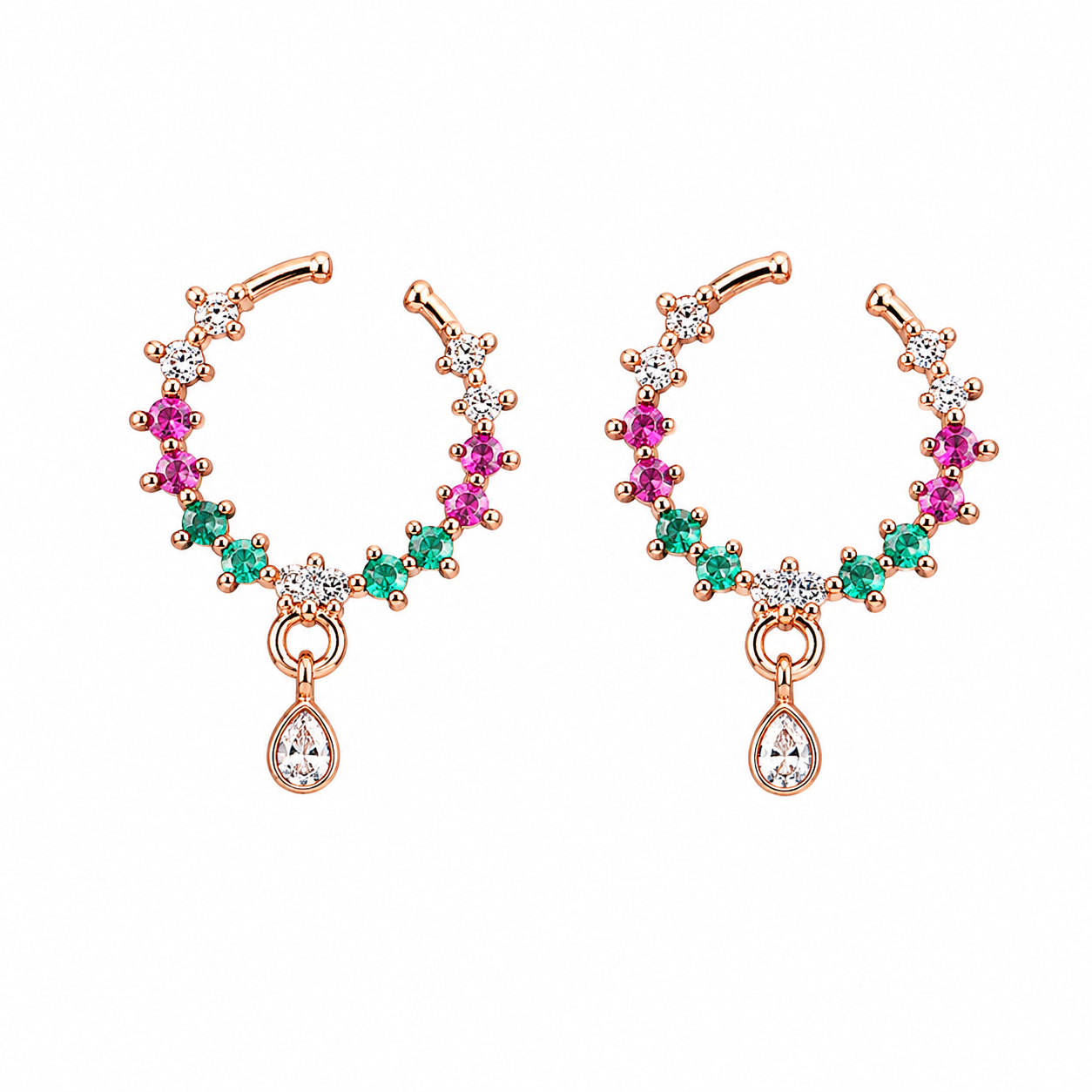 Multicolour Crystal-Style Curved Nose Ring with Teardrop