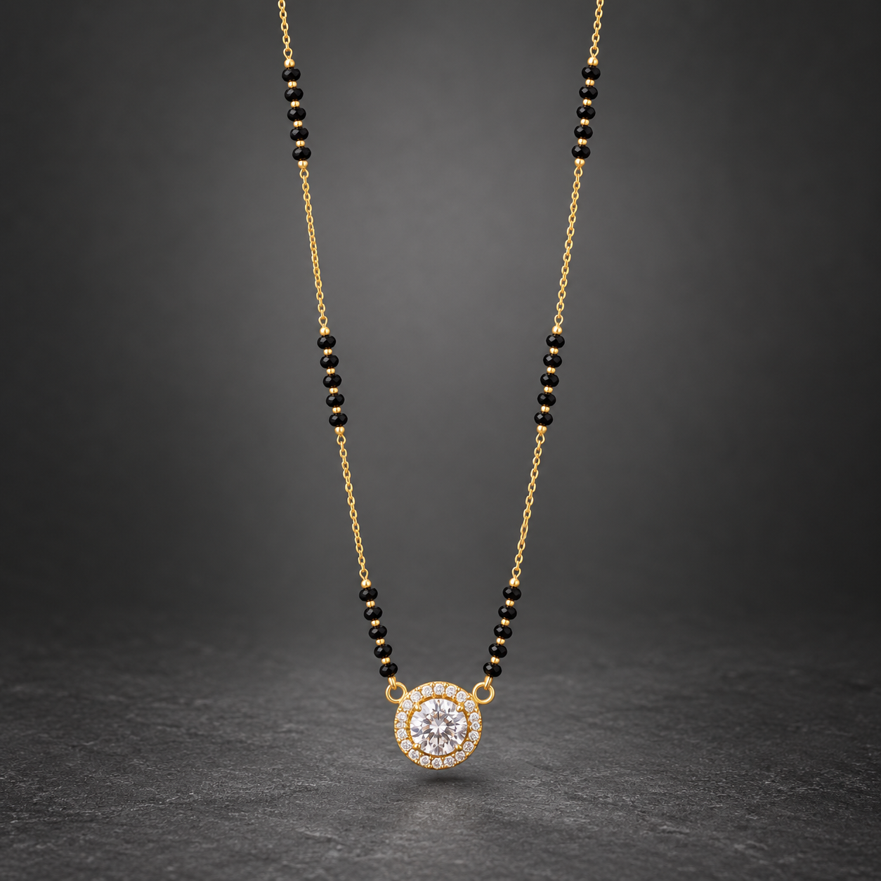Classic Solitaire Halo CZ Gold Mangalsutra
