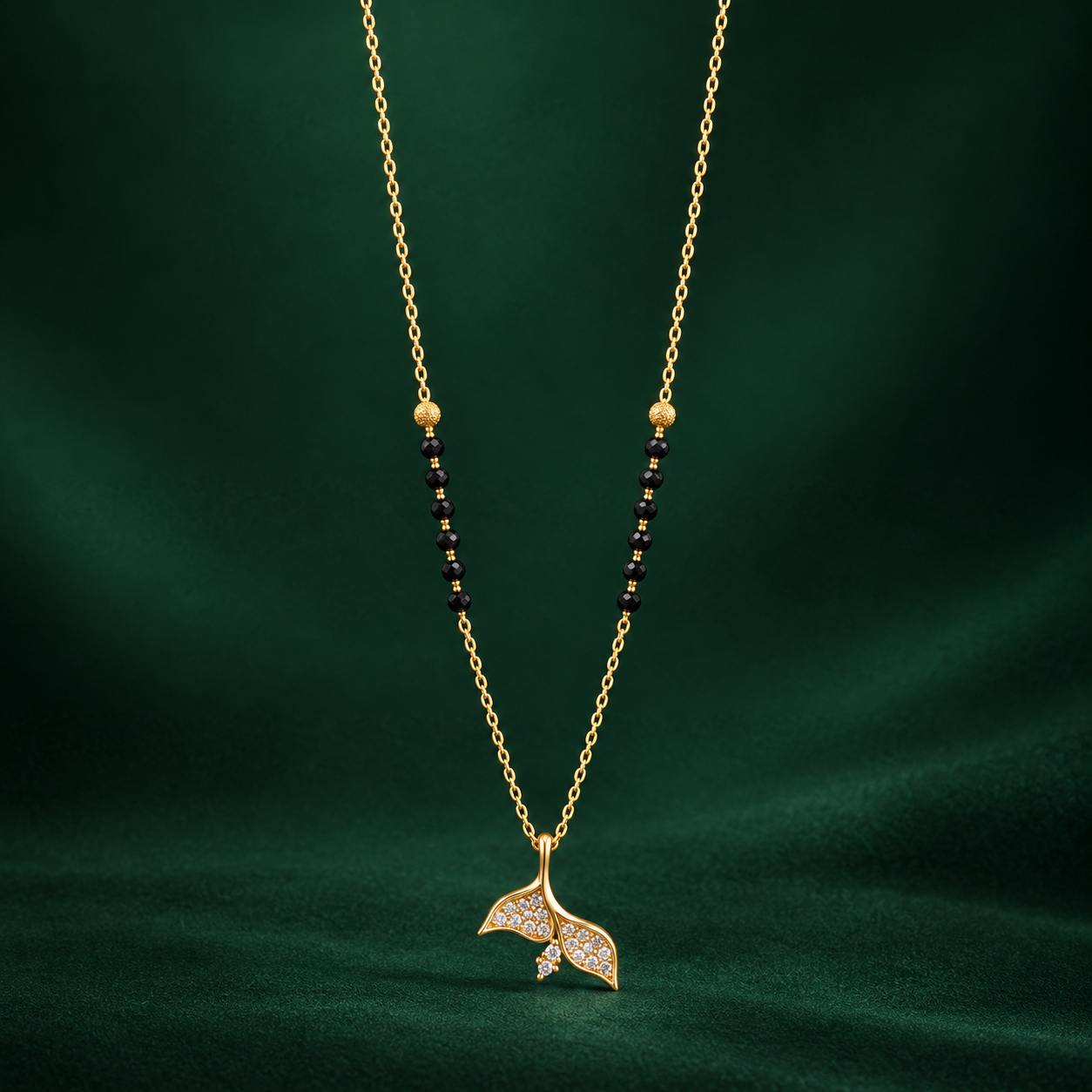 Graceful Whale Tail CZ Gold Mangalsutra