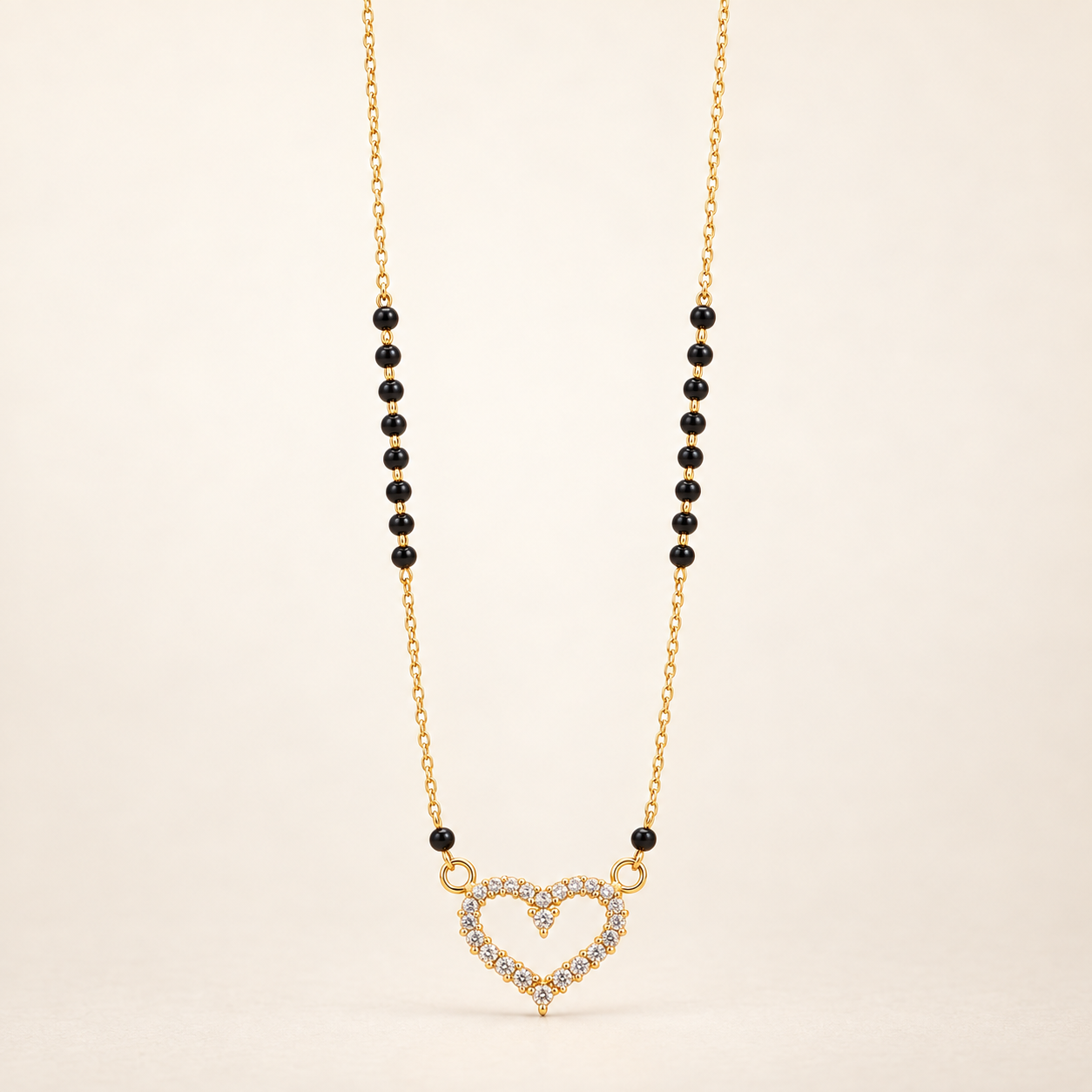 Romantic Open Heart CZ Gold Mangalsutra