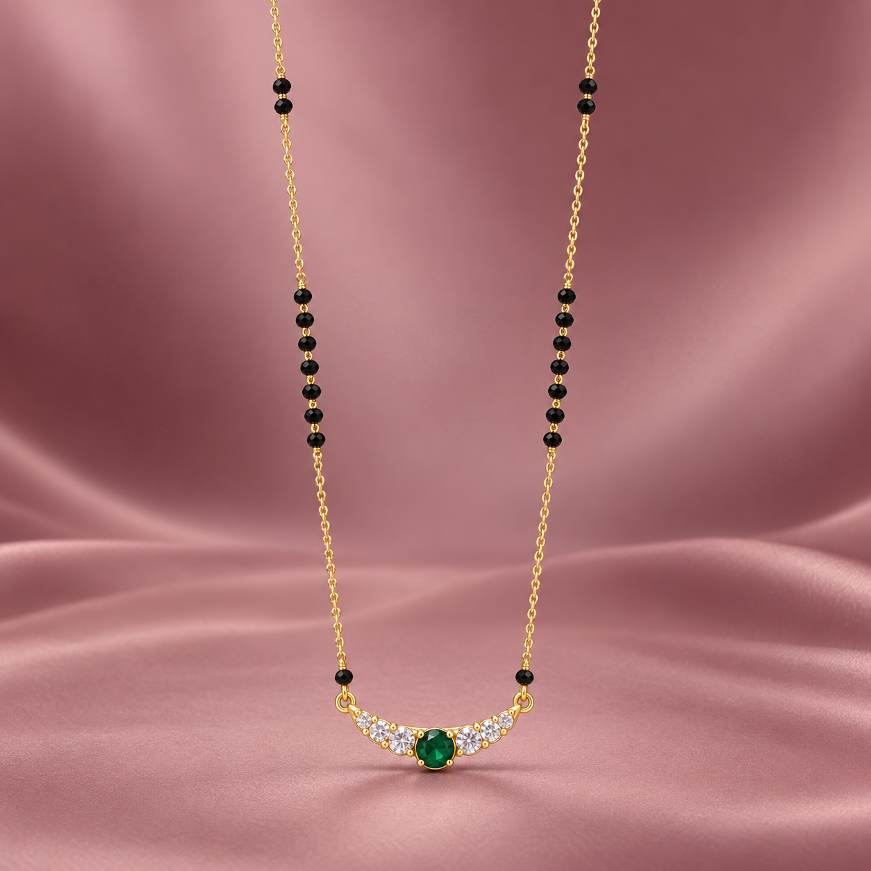 Regal Emerald Center CZ Arch Gold Mangalsutra