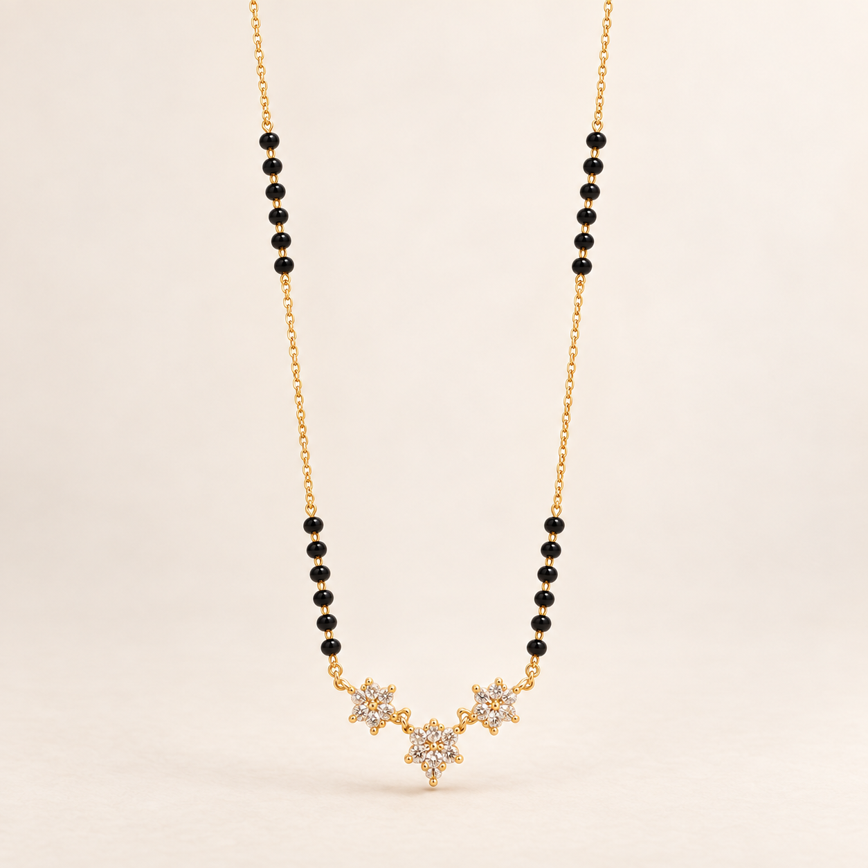 Delicate Floral Trio CZ Gold Mangalsutra