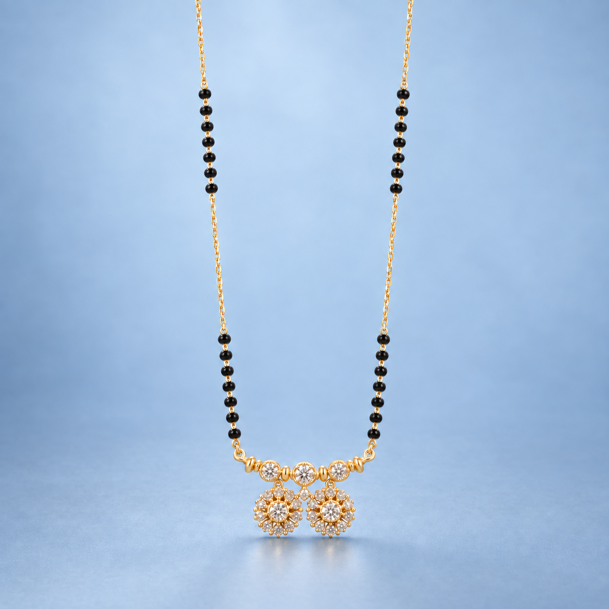 Traditional Dual Floral Cluster CZ Gold Mangalsutra