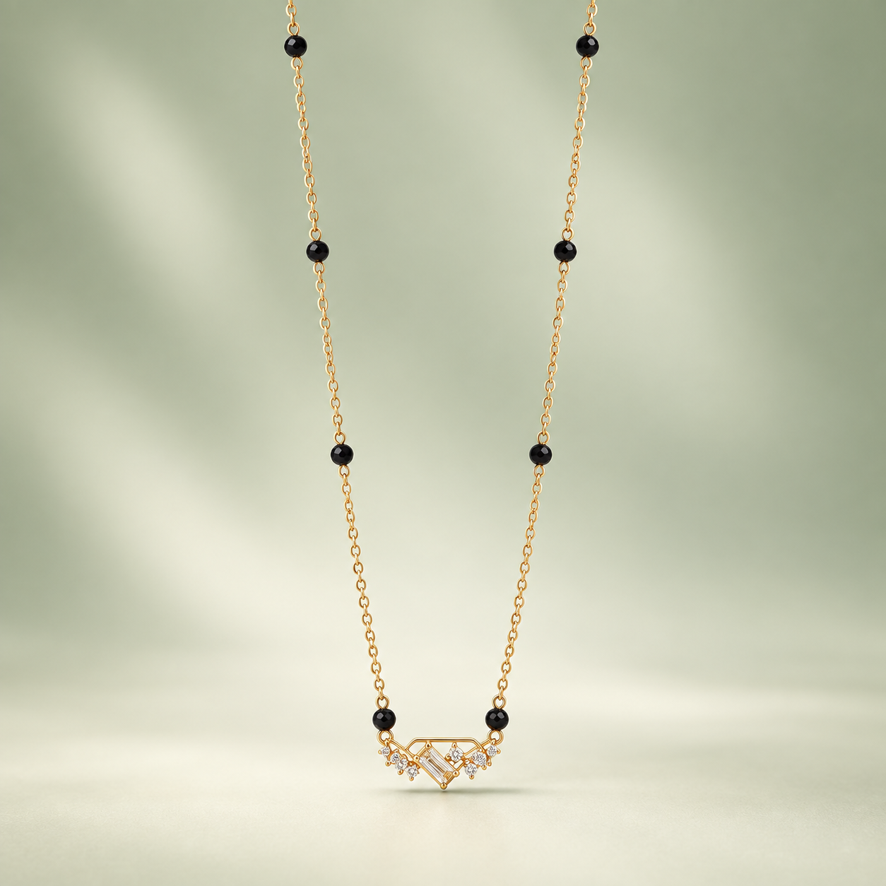 Contemporary Geometric Baguette CZ Gold Mangalsutra