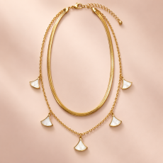 Modern Layered Snake & Fan Shell Charm Gold Necklace