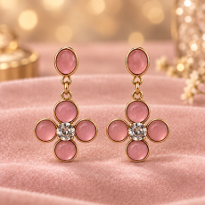 Blushing Pink Enamel Floral Drop Earrings