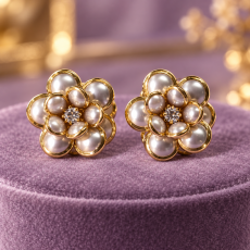 Luminous Pearl Flower Gold Stud Earrings