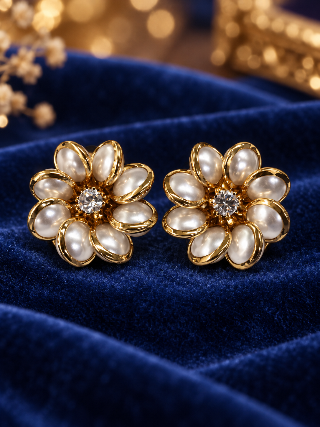 Classic Pearl Daisy Gold Stud Earrings