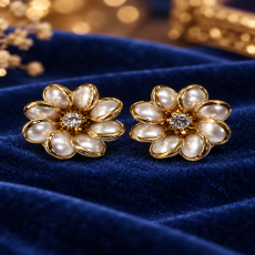 Classic Pearl Daisy Gold Stud Earrings