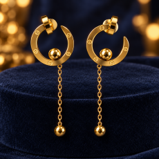 Modern Crescent Hoop Chain Drop Gold Earrings