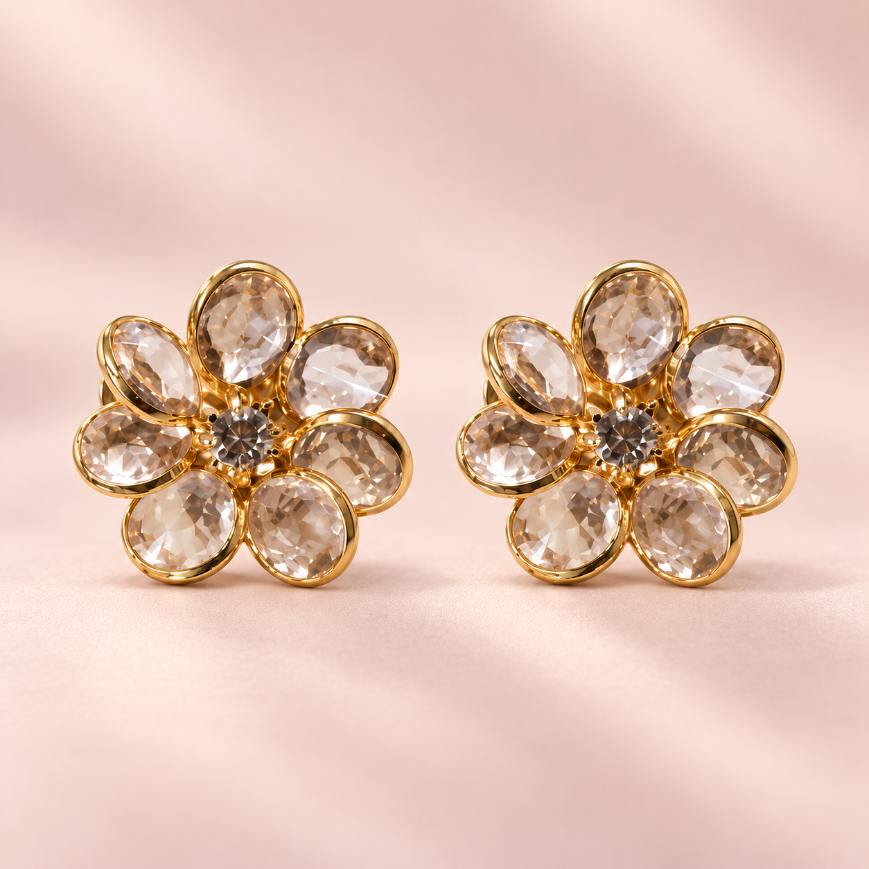 Classic Uncut Kundan Floral Gold Stud Earrings