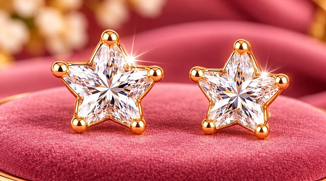 Celestial Crystal Star Solitaire Gold Stud Earrings