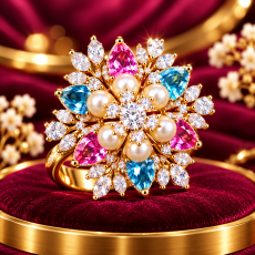 Royal Multi-Gemstone & Pearl Floral Cocktail Gold Ring