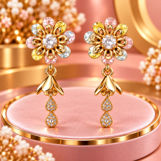 Multicolor Pastel Floral Solitaire Drop Gold Earrings