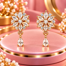 Royal Floral Marquise CZ Teardrop Gold Drop Earrings