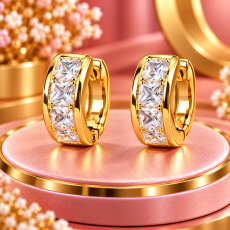 Classic Princess-Cut CZ Gold Huggie Hoop Earrings