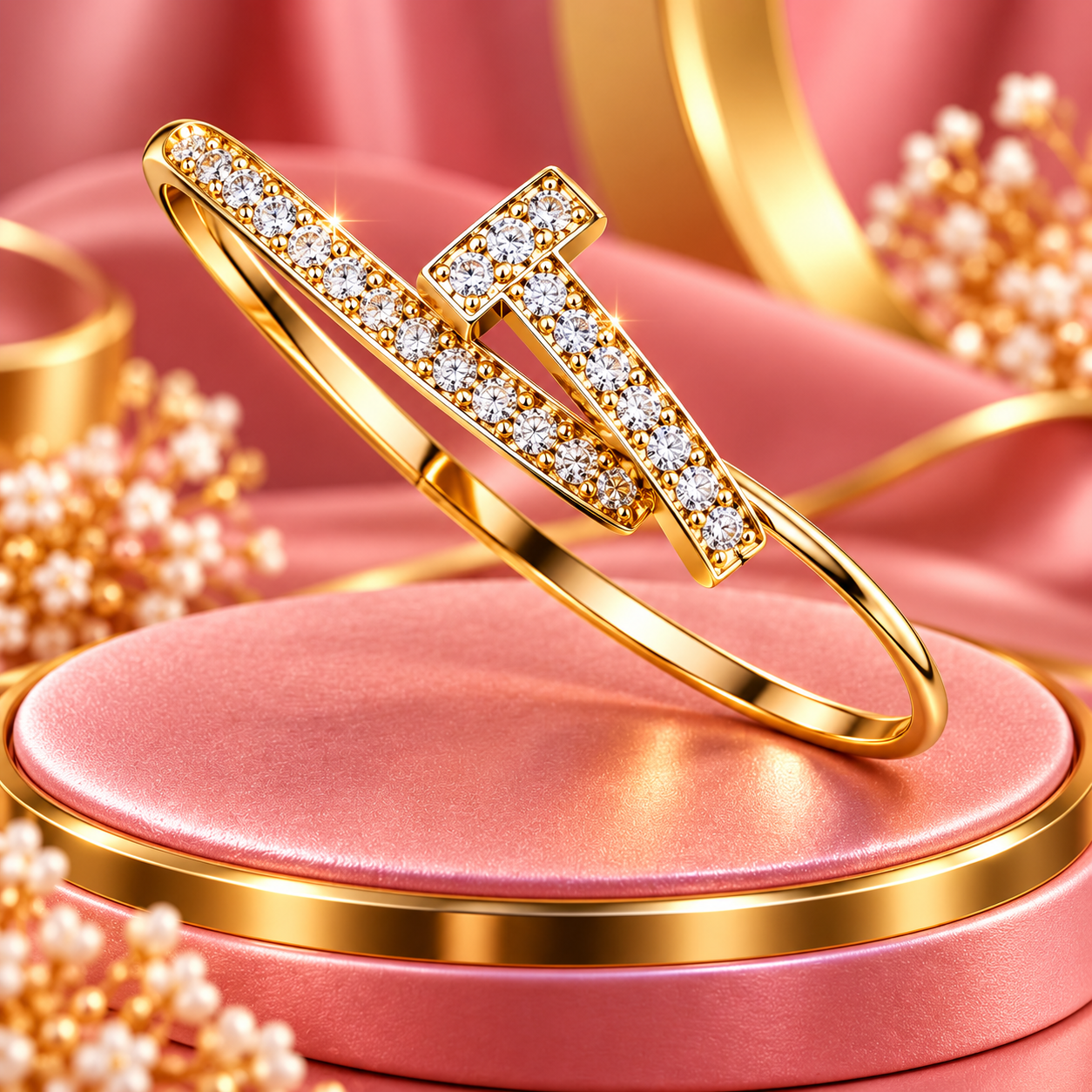 Modern Geometric Asymmetric CZ Gold Bangle Bracelet
