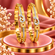 Traditional Paisley CZ Two-Tone Gold Bangle Pair