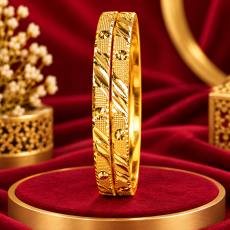 Diagonal Pattern Gold-Tone Bangles – Set of 2