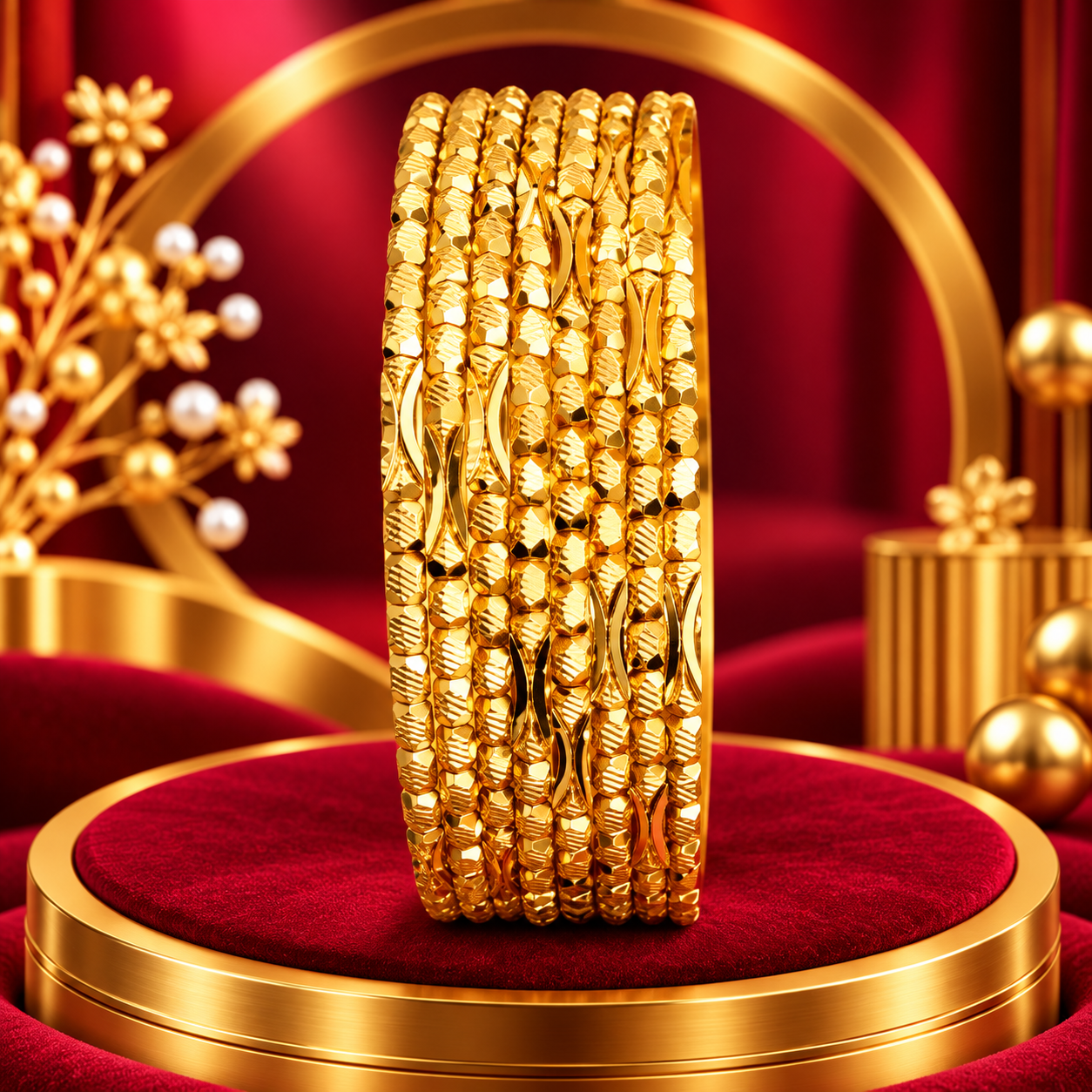 Textured Wave Gold-Tone Bangle Stack