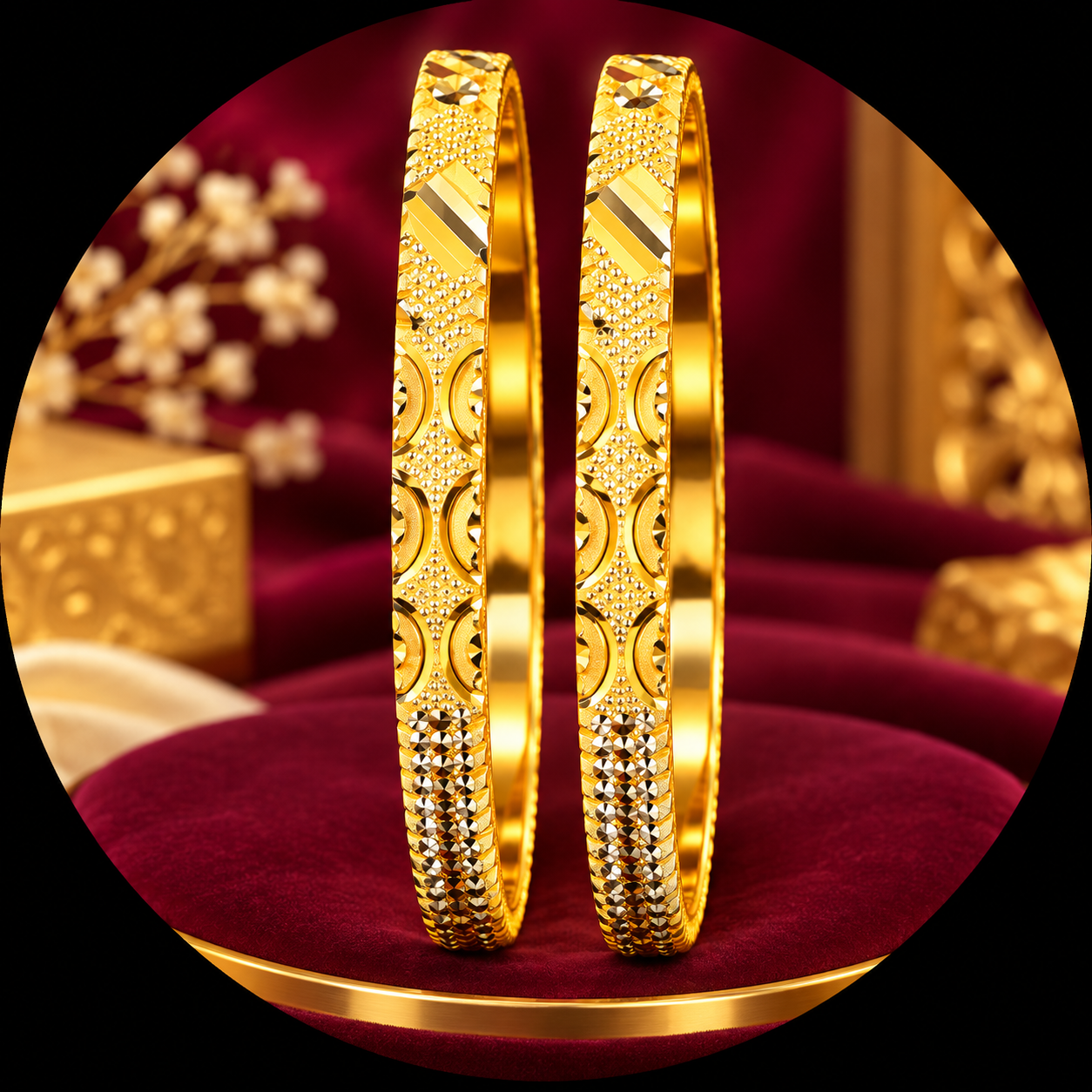 Textured Geometric Gold-Tone Bangles